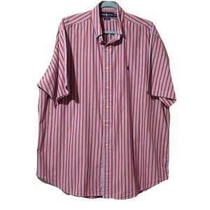Ralph Lauren XL Blake Mens Red & White Striped Short Sleeve Button-Down Shirt